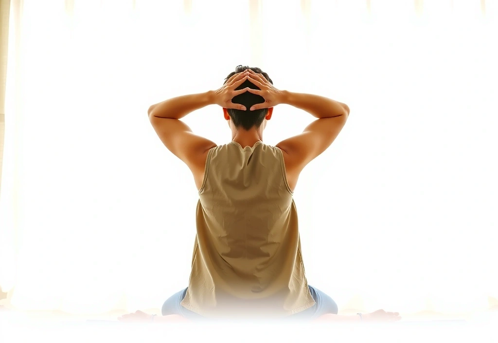 A person in a calming yoga pose, symbolizing stress relief and mental clarity amidst a soft, peaceful background