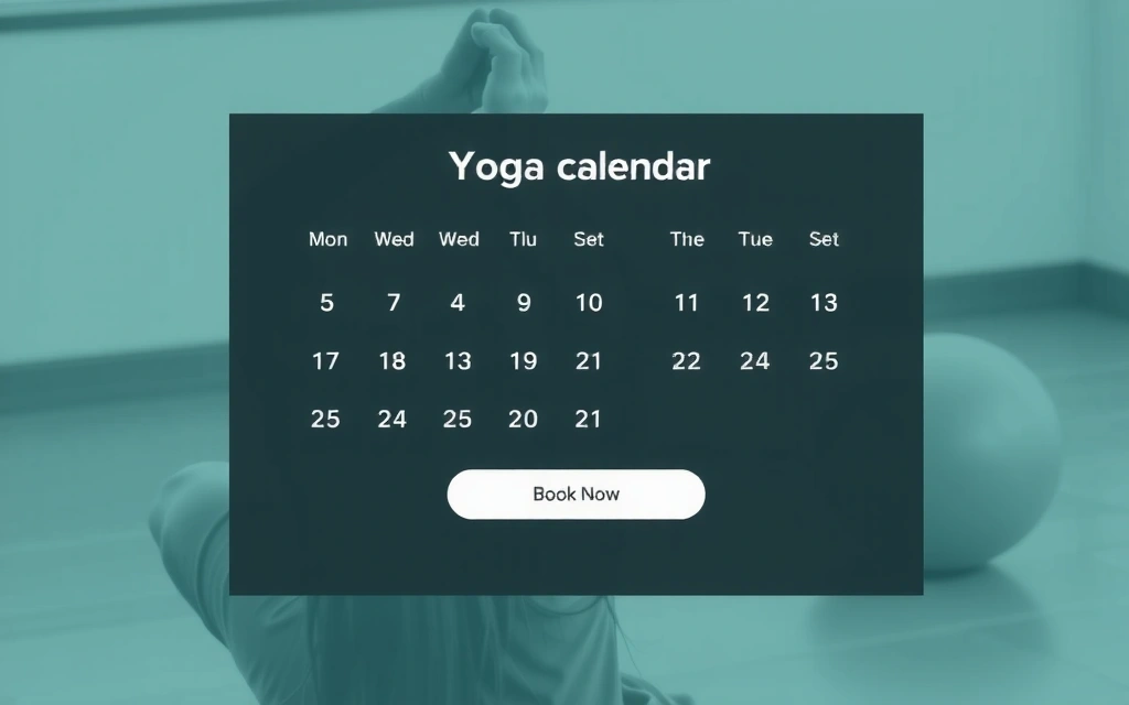 Calendar with yoga schedule and booking button