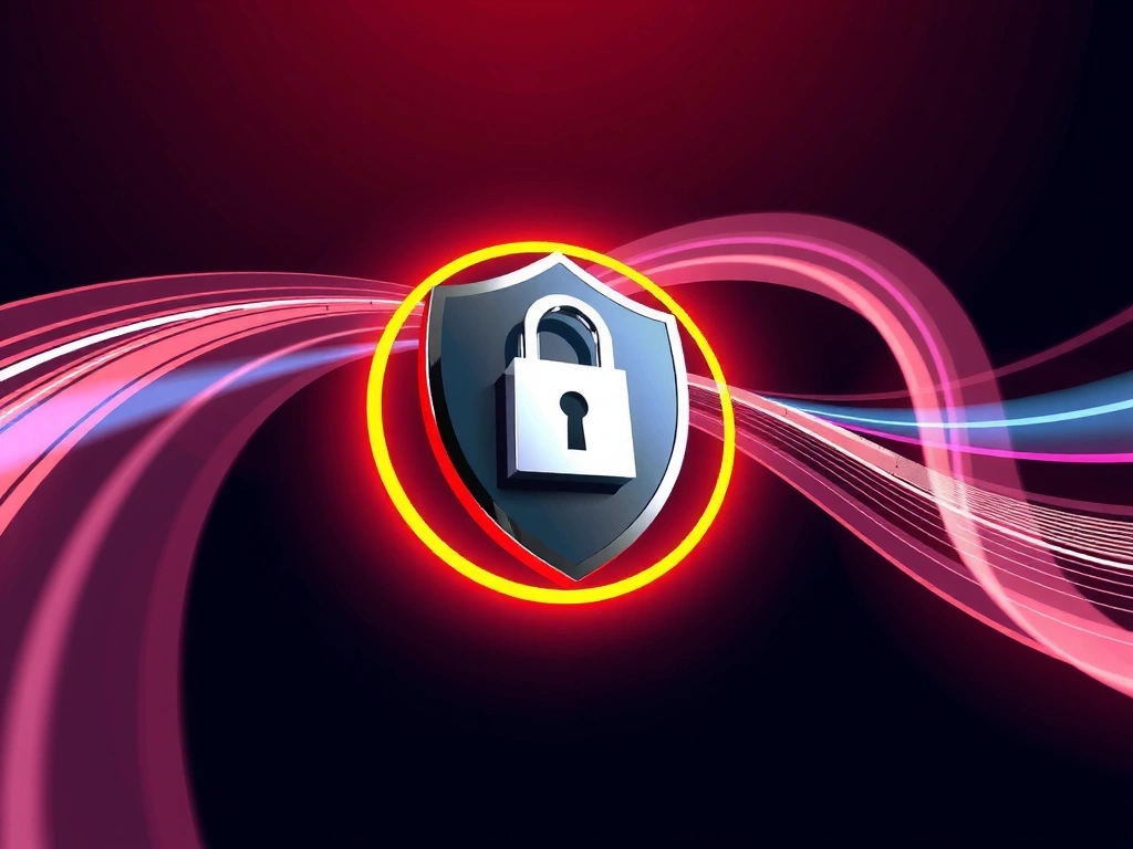 A stylized padlock icon surrounded by abstract flowing data lines, symbolizing robust data encryption and security.