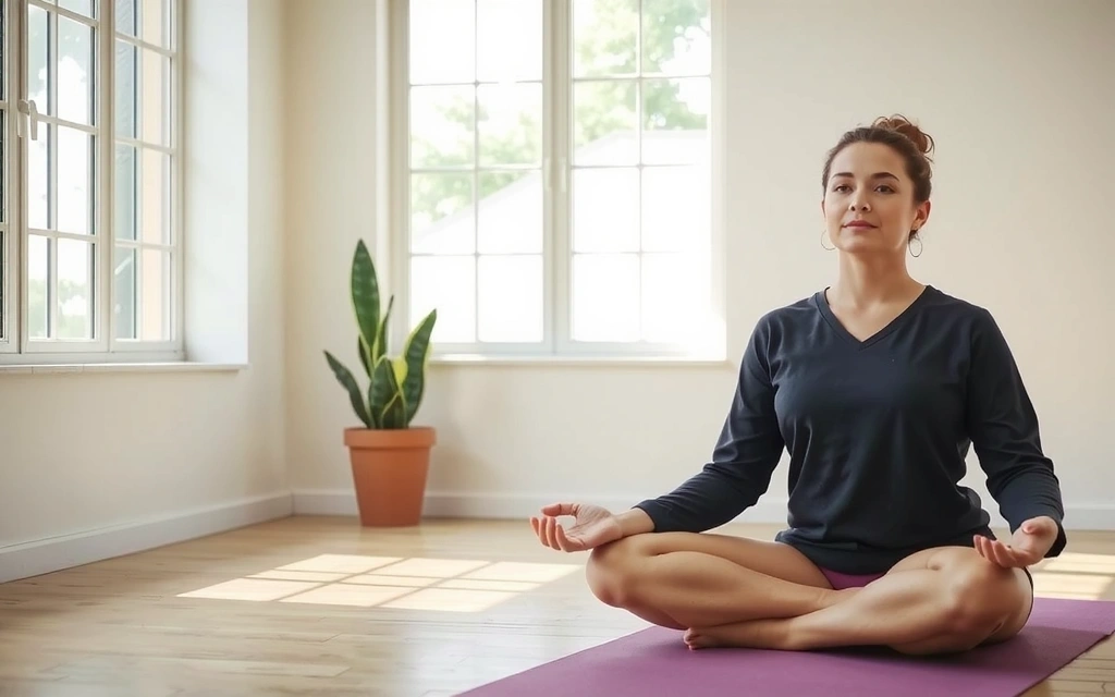 Woman meditating in a serene yoga studio